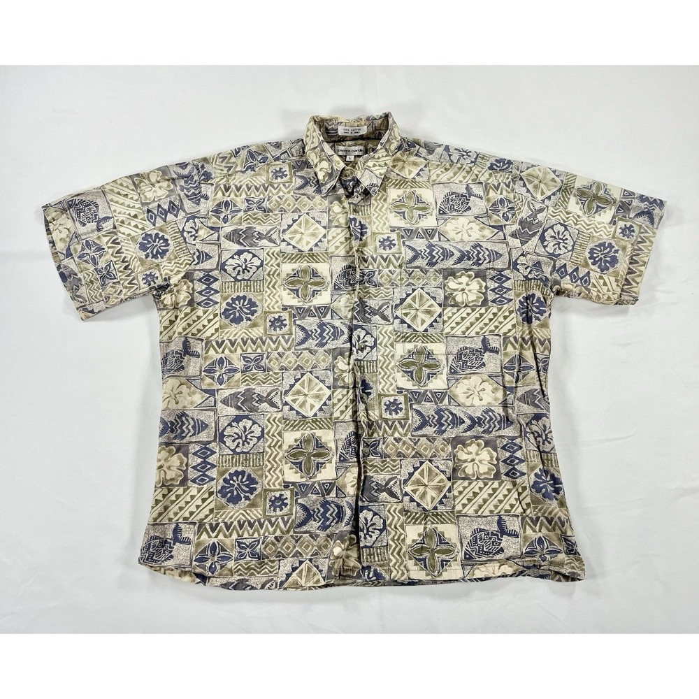 VTG 90s Pierre Cardin Geometric Fish Hawaiian Shirt Men L Abstract Camp Grandpa